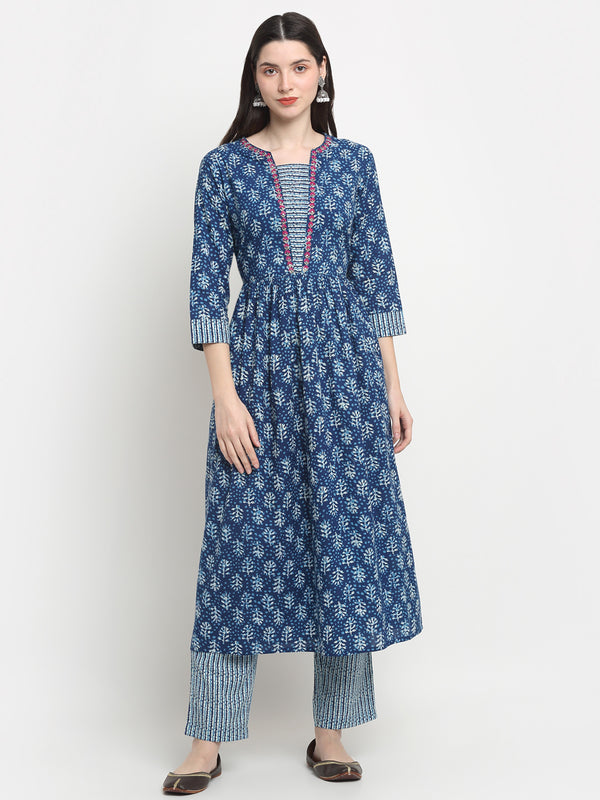 Myaza Women Blue Printed Kurta Pant Set