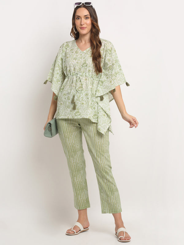 Myaza Women Light Green Kaftan Kurta Trousers Set-M1281