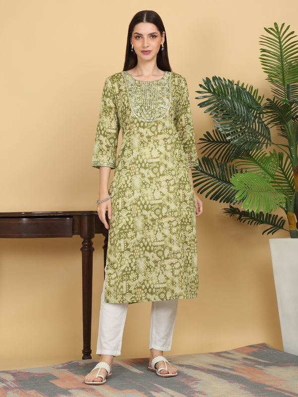 Women's  Embellished Cotton Blend Straight Kurta