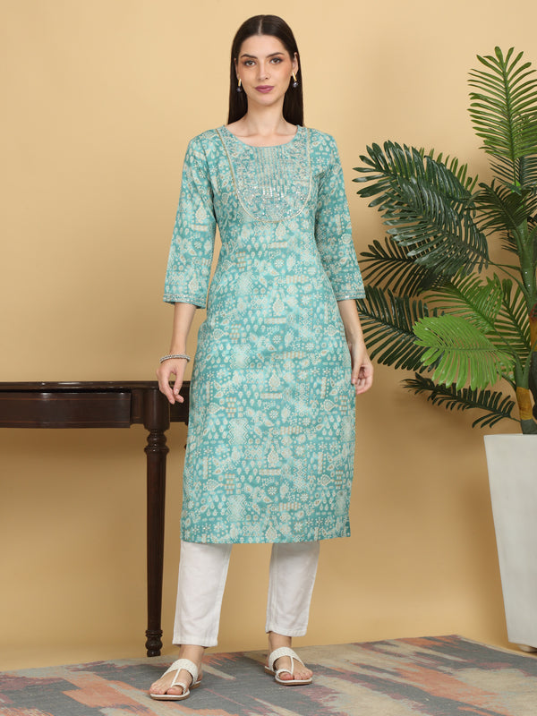 Women's  Embellished Cotton Blend Straight Kurta