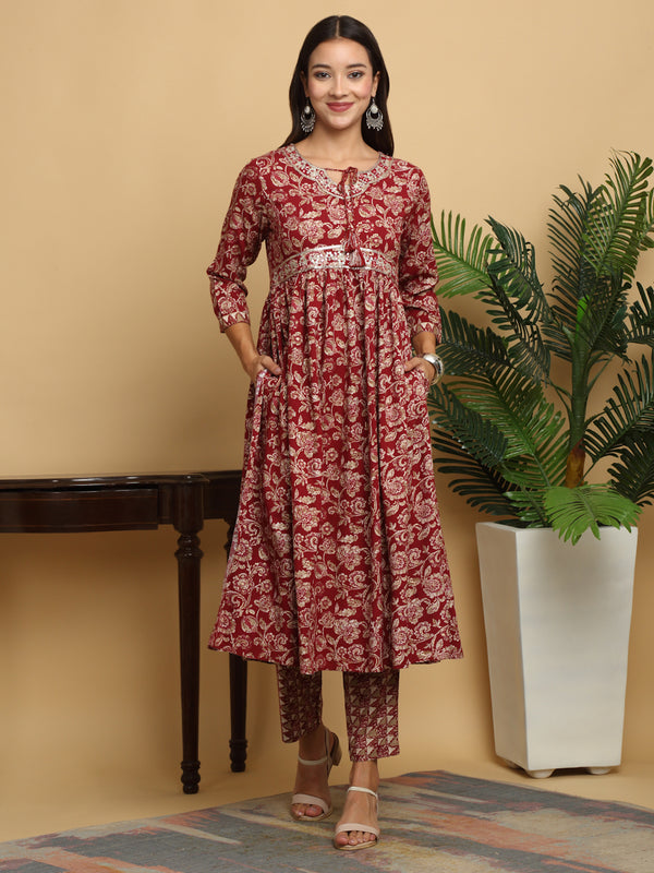 Myaza Women Rayon Maroon Kurta Pant