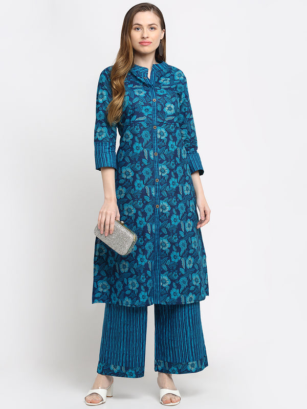 Myaza Women Cotton Blend Kurta Palazzo Set