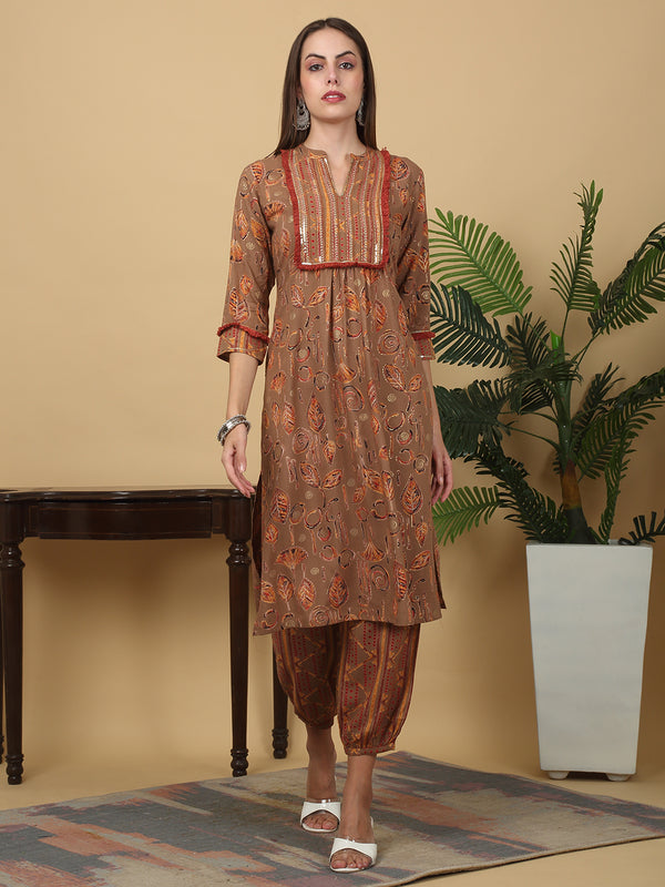 Myaza Women Rayon Foil Printed Kurta Pant Set