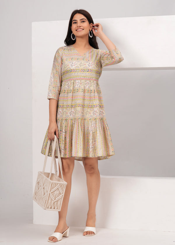 Party Beige Cotton Printed Women's Multicolor Top