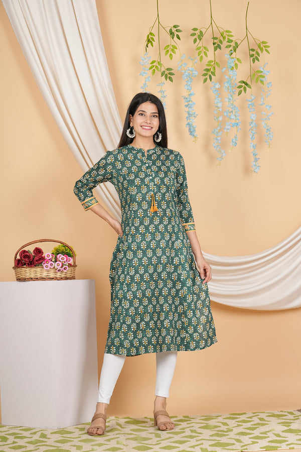 Floral Green Rayon Print Rayon Kurta