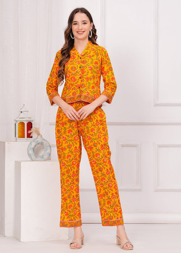Myaza Women Yellow Flower Printed Co-Ord Se-M1787