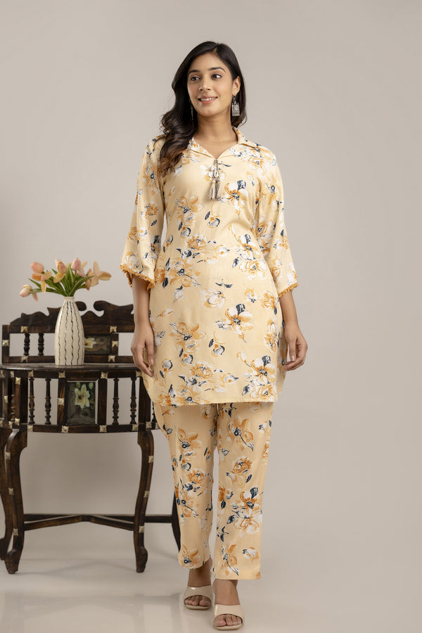 Myaza WomenBeige Floral Printed Co-Ord Set