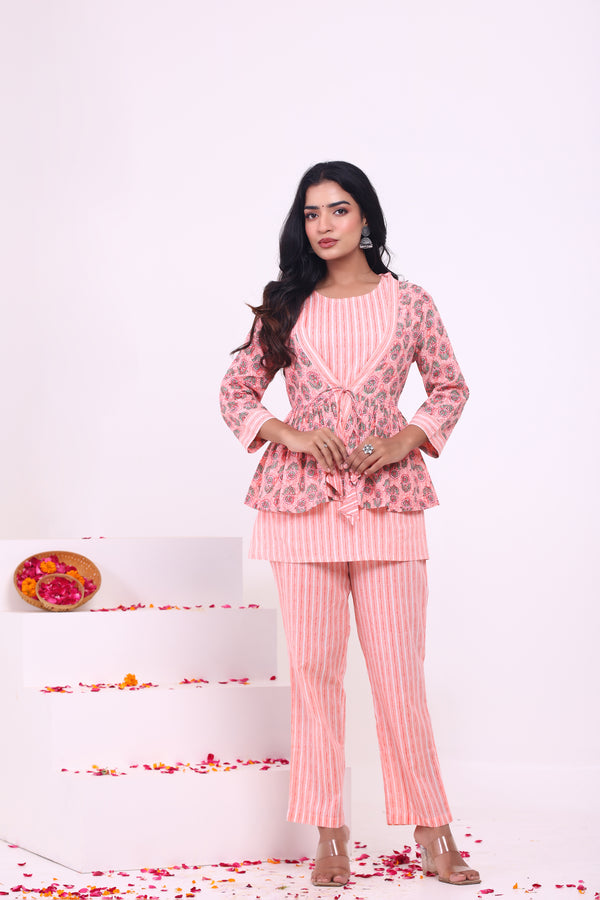 Myaza Tunic Pant Co-ords Set with Shrug-M1842