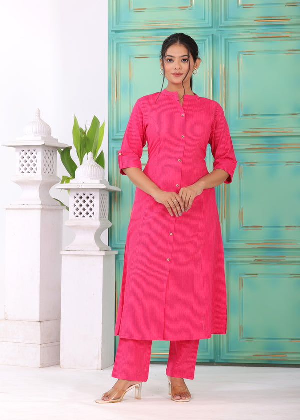 Myaza Women Red Solid Printed Kurta Set