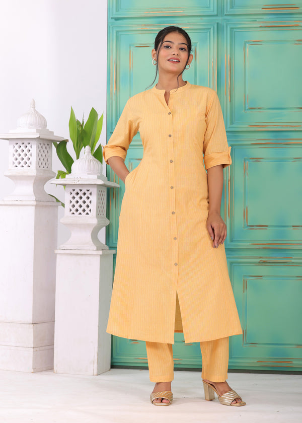 Myaza Women Yellow Solid Printed Kurta Set