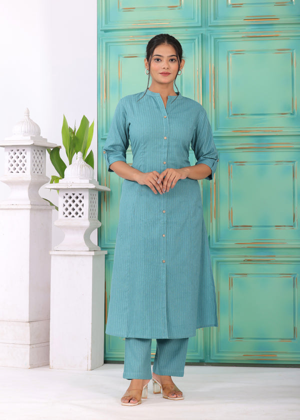 Myaza WomenGreen  Solid Printed Kurta Set