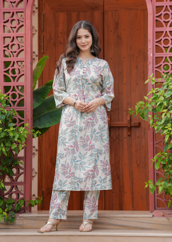 Myaza Women Grey Flower Printed Kurta Pant