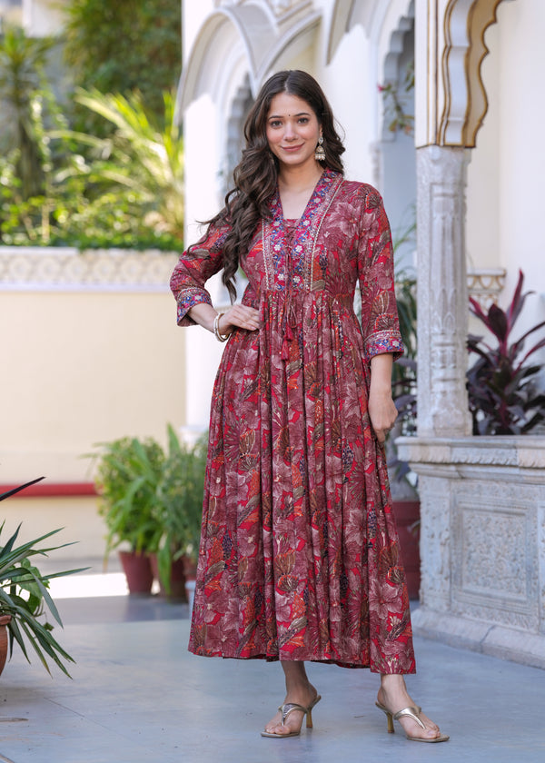 Women's Pink Pink Rayon Printed Kurta Gown
