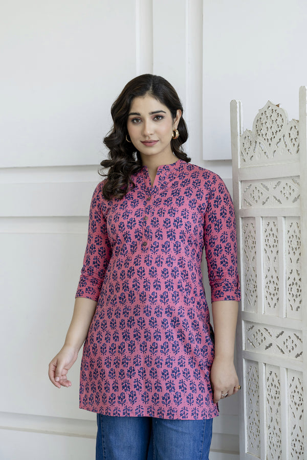 Women's Purple Cotton Printed Top