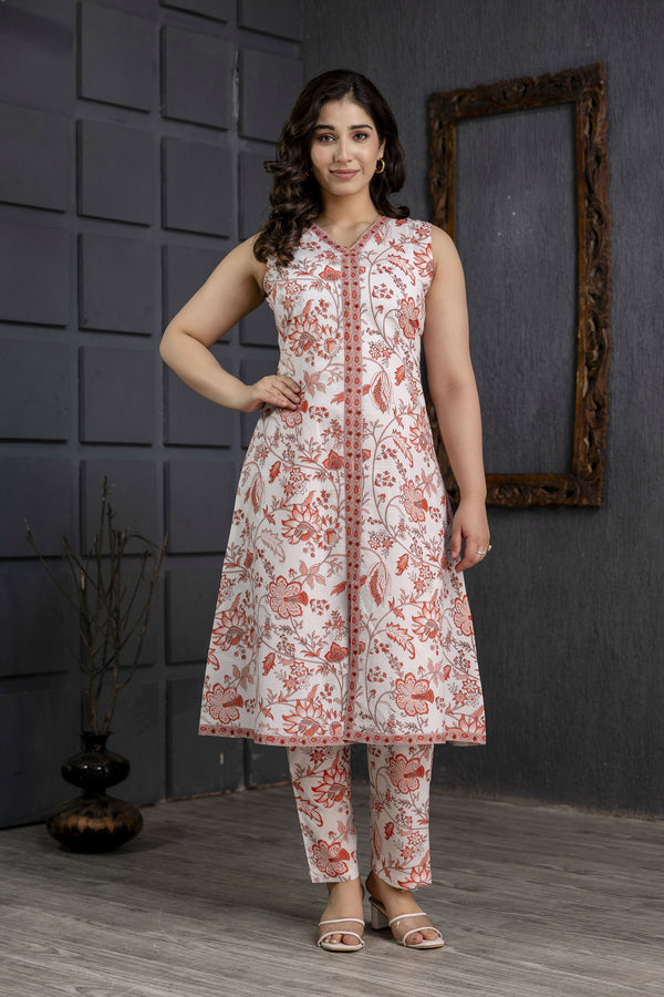 Myaza Women Green Flower Printed Kurta Pant Set