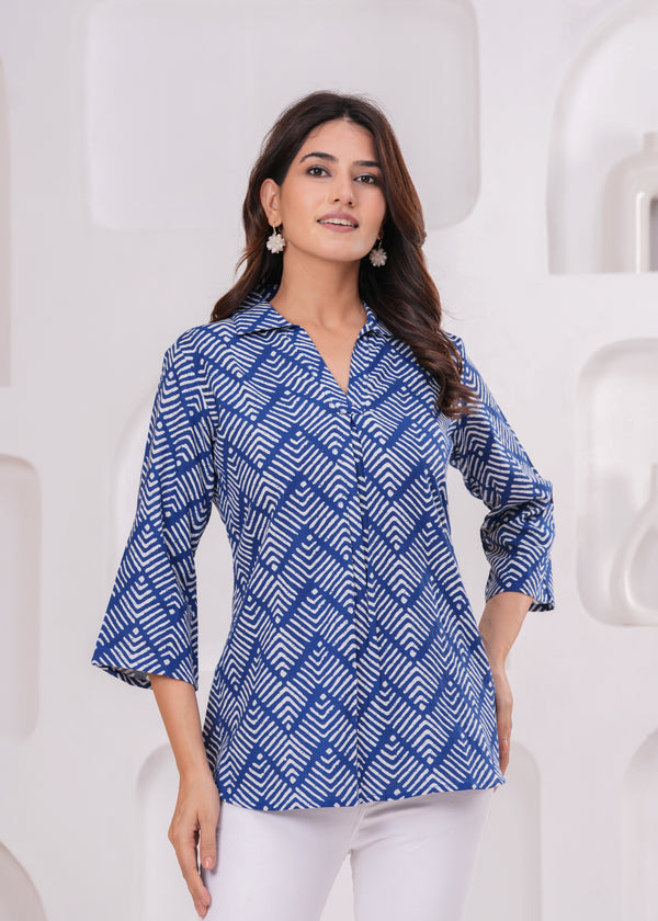 Casual Blue Cotton Printed Women's Grey, Pink Top