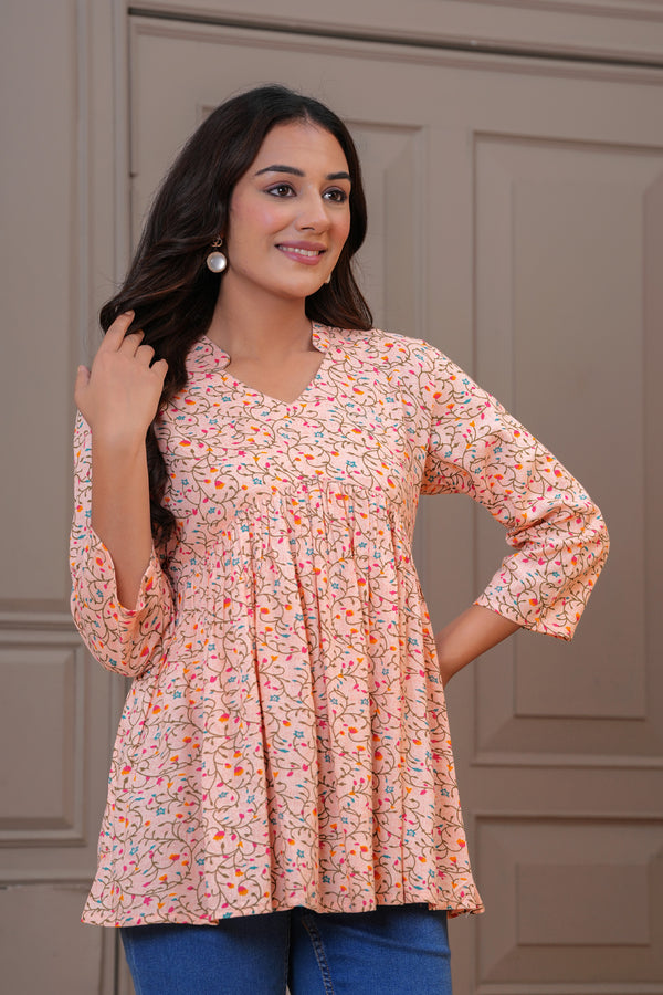 Women's Pink Cotton Printed Top