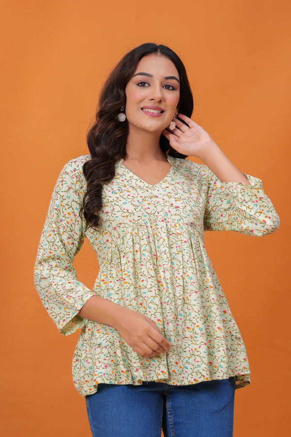 Women's White Cotton Printed Top