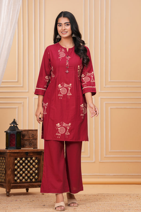 Myaza Women Red Solid Paisley Printed Co-Ord Set