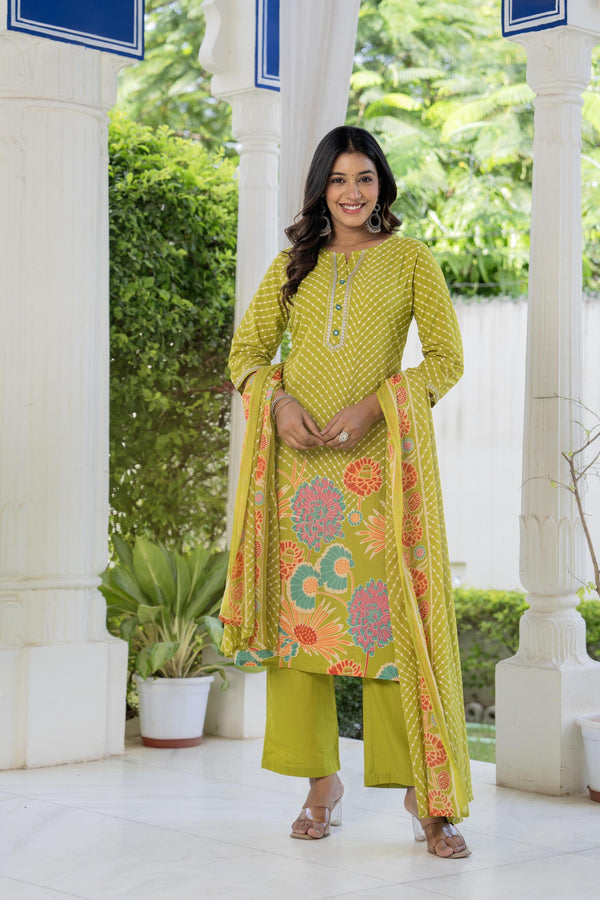 Green Printed Kurta Pant Dupatta Set